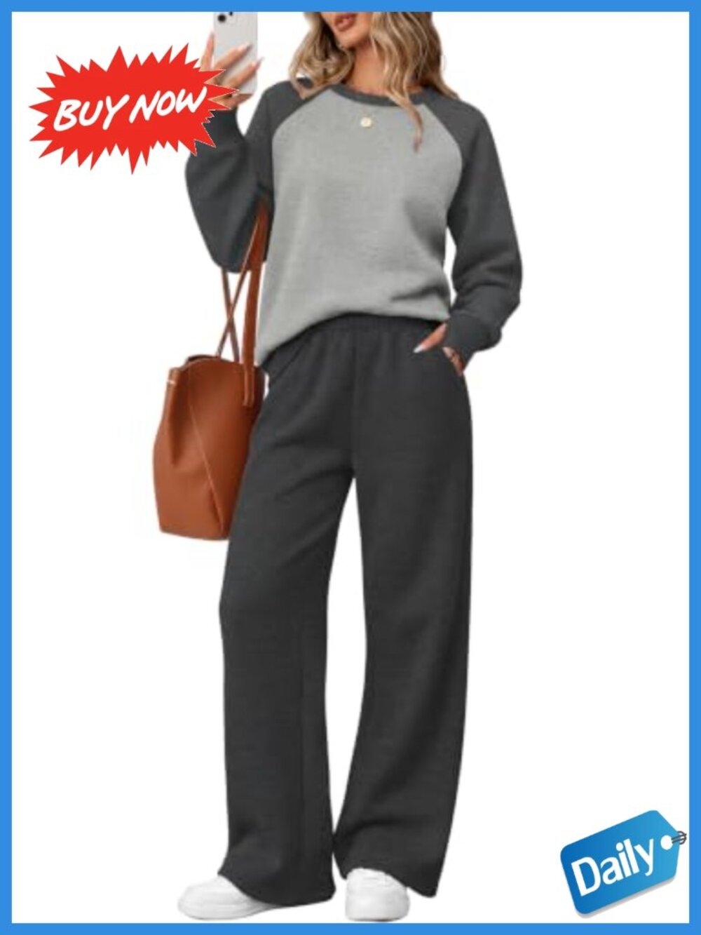 Women's 2 Piece Sweatsuit Set Fleece Lounge Set Raglan Sleeve Loose Fit